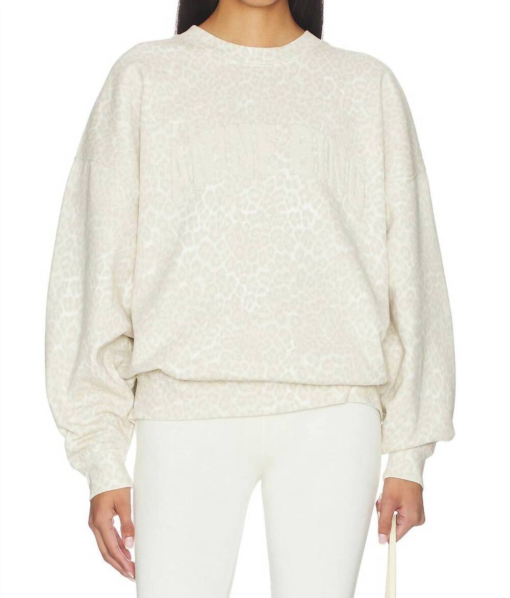 NEW ANINE BING miles sweatshirt in washed white leopard